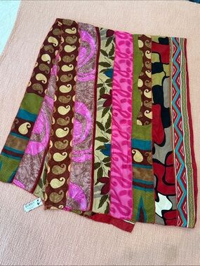 Silk medley XL scarf - reclaimed sari strips Multicolor Lightweight Scarf Wrap
